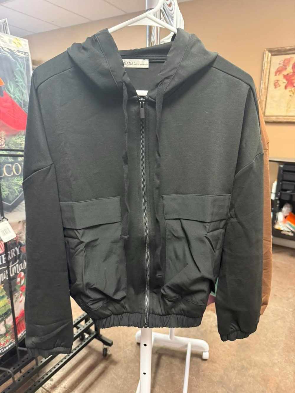 Zenana Black Zip-Up Hooded Jacket
